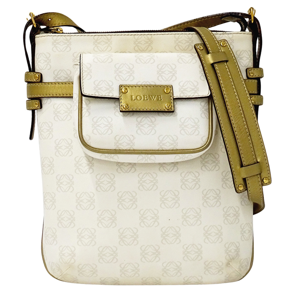 Loewe handbag for women, brand shoulder bag, white and gold, Anagram pattern,...